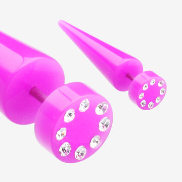 A Pair of Multi Gem Solid Acrylic Faux Taper Earring-Purple